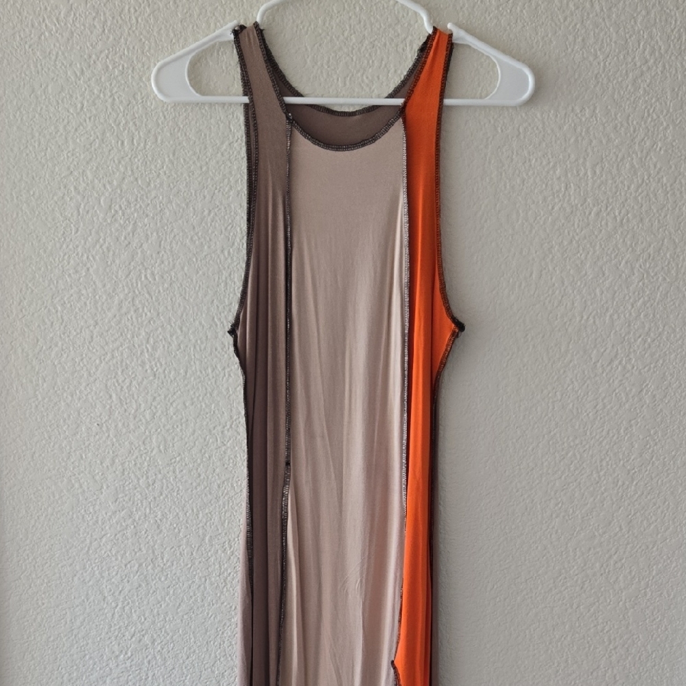 SHEIN Colorblock Asymmetrical Dress in Brown, Cream, and Orange